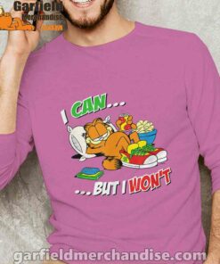 garfield can but wont male with pink long sleeve