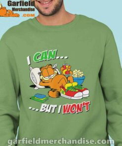 garfield can but wont men green sweatshirts