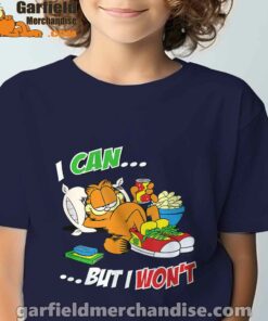 garfield can but wont navy boy's t shirt