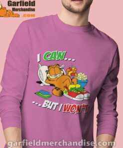 garfield can but wont pink long sleeve men