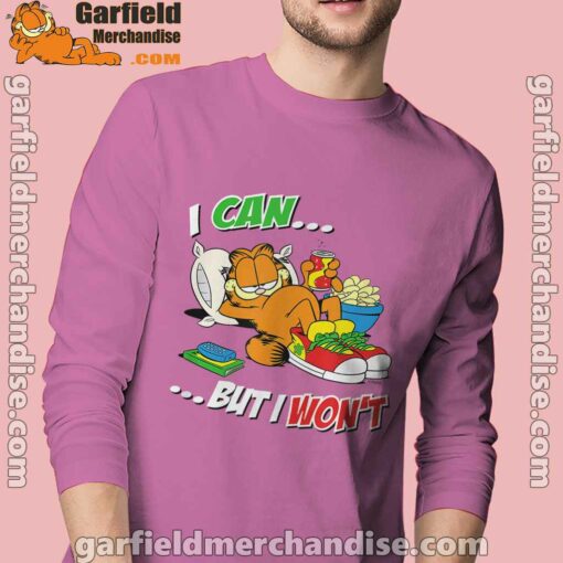 garfield can but wont pink long sleeve men