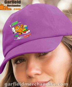 garfield can but wont purple hat