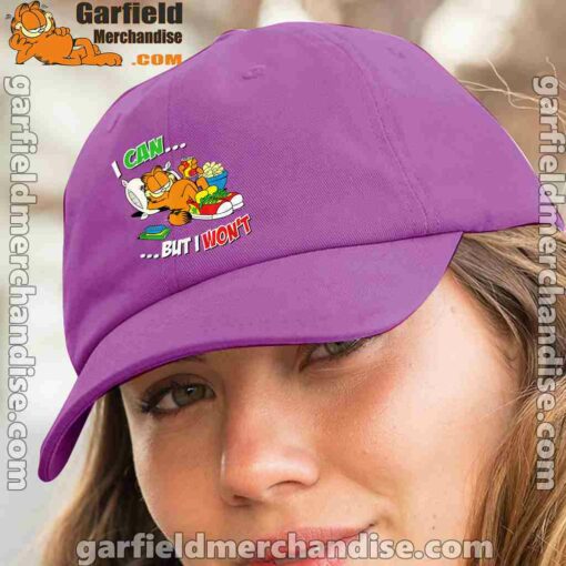 garfield can but wont purple hat