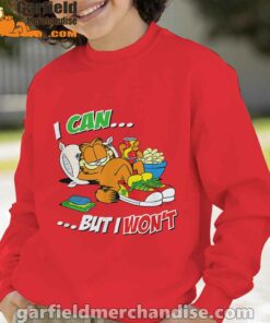 garfield can but wont red boy sweatshirt