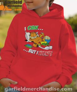 garfield can but wont red hoodie kids