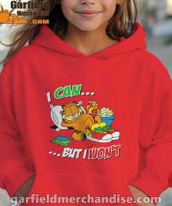 garfield can but wont red hoodie youth girl