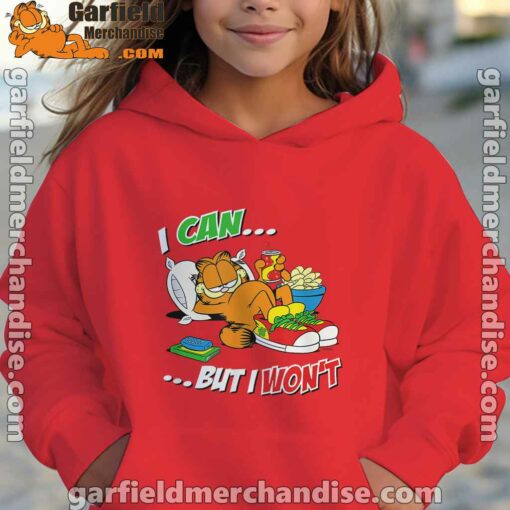 garfield can but wont red hoodie youth girl