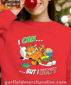 garfield can but wont red kid girl sweatshirts