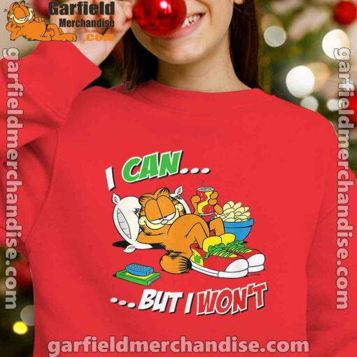 garfield can but wont red kid girl sweatshirts