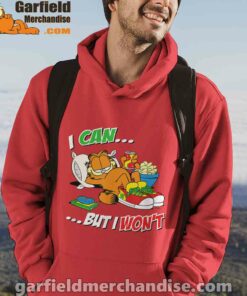 garfield can but wont red men hoodie