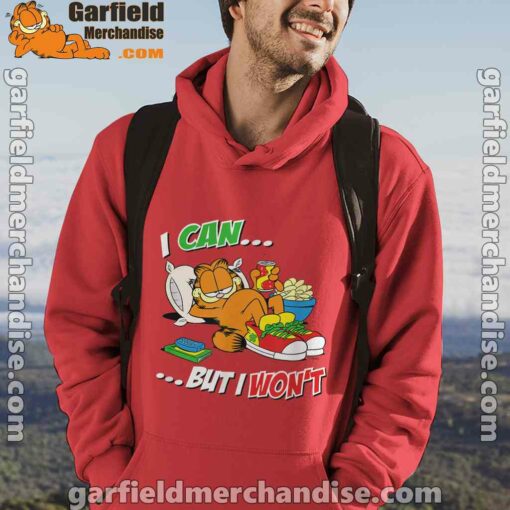 garfield can but wont red men hoodie