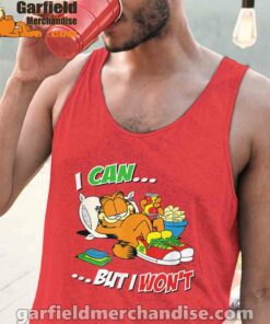 garfield can but wont red tank tops for men