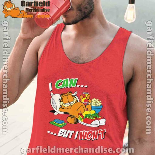 garfield can but wont red tank tops for men