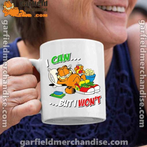 garfield can but wont white coffee mug