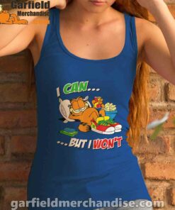 garfield can but wont women's royal tank top