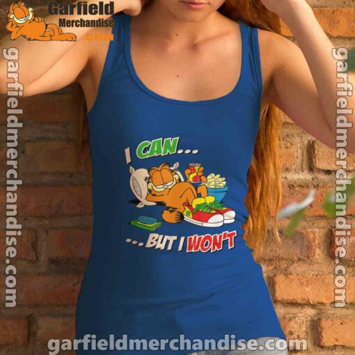 garfield can but wont women's royal tank top