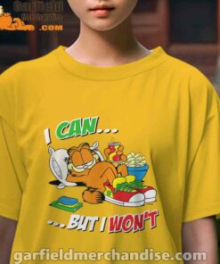 garfield can but wont yellow kids girl t shirts