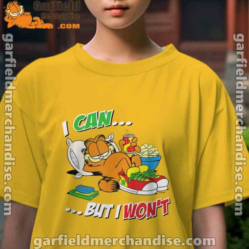 garfield can but wont yellow kids girl t shirts