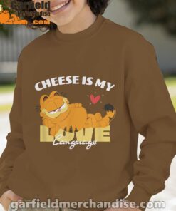 garfield cheese is my love lasagna brown sweatshirt for youth boy