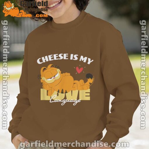 garfield cheese is my love lasagna brown sweatshirt for youth boy