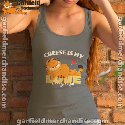 garfield cheese is my love lasagna brown tank top women