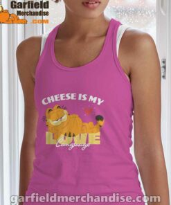 garfield cheese is my love lasagna pink tank top women