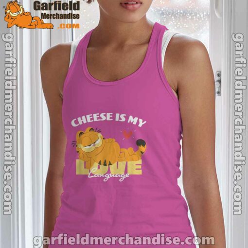 garfield cheese is my love lasagna pink tank top women