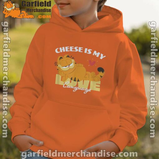 garfield cheese is my love lasagna youth boy orange hoodie