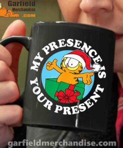 garfield christmas my presence is your present black coffee mug