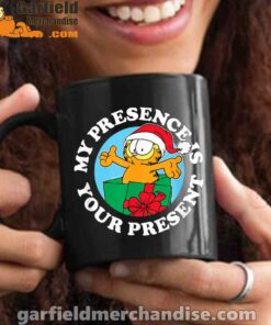 garfield christmas my presence is your present black mug