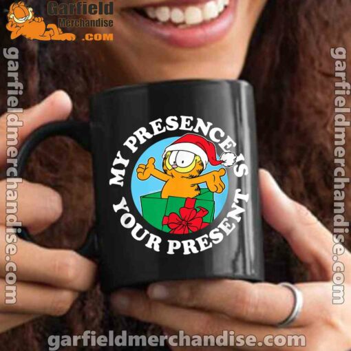 garfield christmas my presence is your present black mug