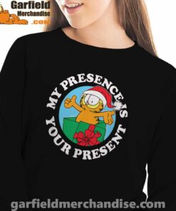 garfield christmas my presence is your present black women sweatshirts