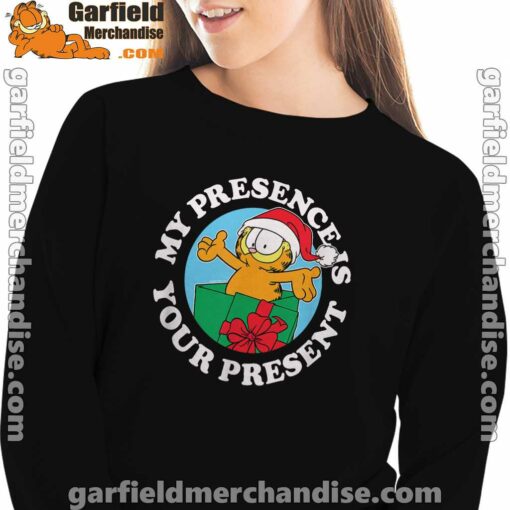 garfield christmas my presence is your present black women sweatshirts