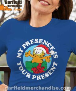 garfield christmas my presence is your present blue long sleeve with women