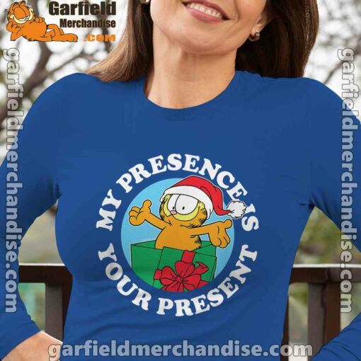 garfield christmas my presence is your present blue long sleeve with women