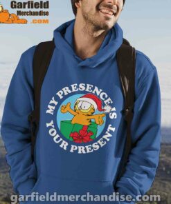 garfield christmas my presence is your present blue men hoodie male