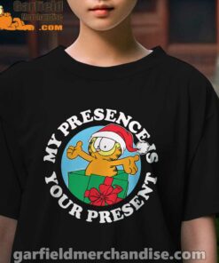 garfield christmas my presence is your present kids girl black t shirt