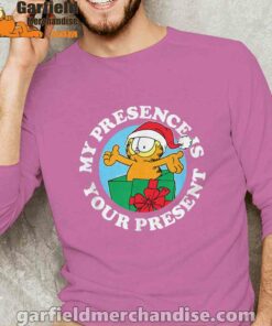 garfield christmas my presence is your present male with pink long sleeve