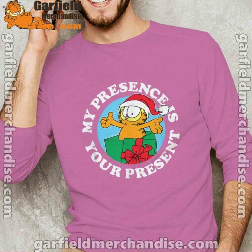 garfield christmas my presence is your present male with pink long sleeve