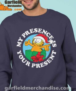 garfield christmas my presence is your present navy sweatshirts for men