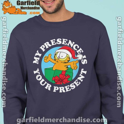 garfield christmas my presence is your present navy sweatshirts for men