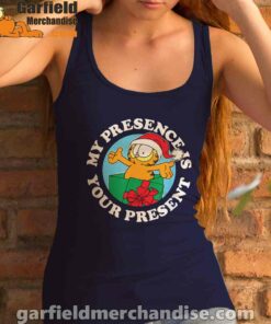 garfield christmas my presence is your present navy tank top with women