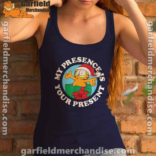 garfield christmas my presence is your present navy tank top with women