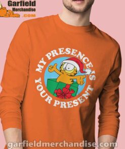 garfield christmas my presence is your present orange long sleeve for men