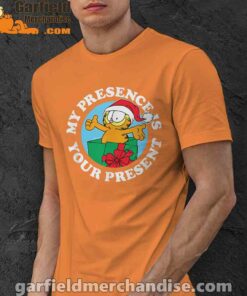 garfield christmas my presence is your present orange men shirt