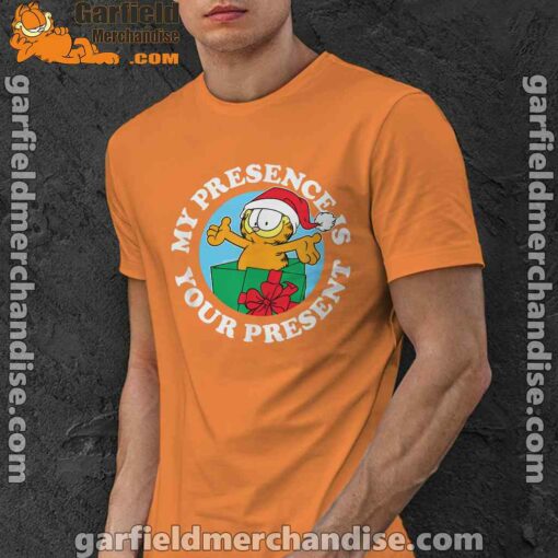 garfield christmas my presence is your present orange men shirt