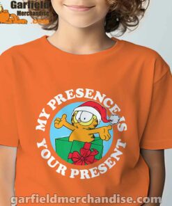 garfield christmas my presence is your present orange tee kids boy