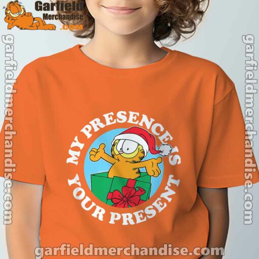 garfield christmas my presence is your present orange tee kids boy