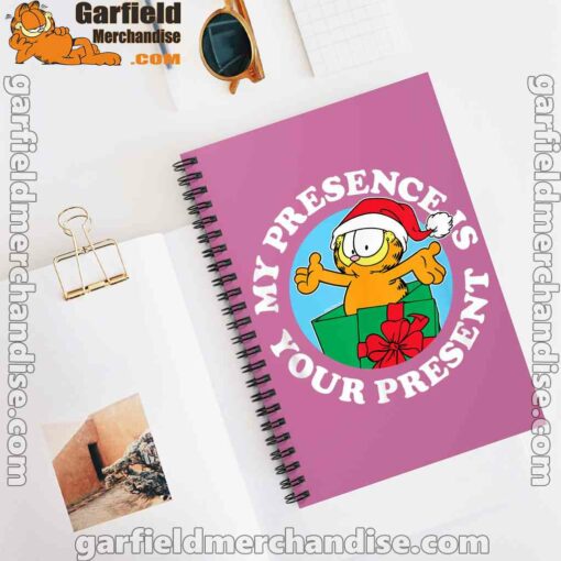 garfield christmas my presence is your present pink notebook