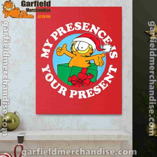 garfield christmas my presence is your present red canvas